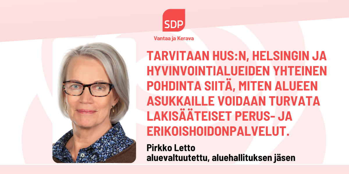 Pirkko Letto: Talous huolestuttaa. Tarvitaan yhteinen pohdinta, miten palvelut tulevaisuudessa turvataan.
